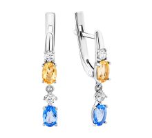 Серебряные серьги-подвески с цитрином, кварцем Tanzanite и фианитами (2286/1р-QTANCIT)