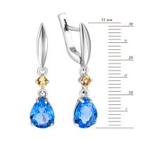 Серебряные серьги-подвески с цитрином и кварцем Tanzanite (2289/1р-QTANCIT): купить