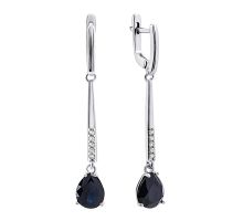 Серебряные серьги-подвески с сапфиром и фианитами (2892/9р-NSPH)