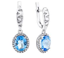 Серебряные серьги-подвески с танзанитом и фианитами (2098/1р-QTANZ)