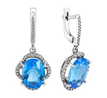 Серебряные серьги-подвески с танзанитом и фианитами (2151/1р-QTANZ)