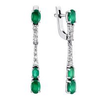 Серебряные серьги-подвески с зеленым агатом и фианитами (2913/9р-GRAG)