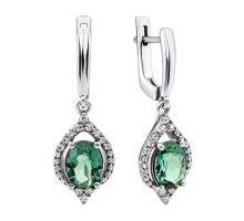 Срібні сережки-підвіски з зеленим кварцом і фіанітами (2079/1р-QGR)
