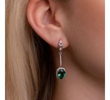 Серебряные серьги-подвески с зеленым кварцем и фианитами (2159/1р-QGR): купить