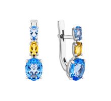 Серебряные серьги с цитрином, кварцем Tanzanite (2287/1р-QTANCIT)