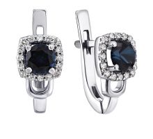 Серебряные серьги с сапфиром и фианитами (2141/1р-NSPH)