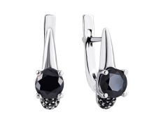 Серебряные серьги с сапфиром и фианитами (2155ч/1р-NSPH)