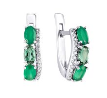 Серебряные серьги с зеленым агатом, зеленым кварцем и фианитами (2986/9р-GRAGQG)