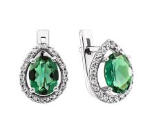 Срібні сережки з зеленим кварцом і фіанітами (2131/1р-QGR)