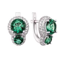 Срібні сережки з зеленим кварцом і фіанітами (2151/9р-QGR)