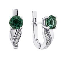 Срібні сережки з зеленим кварцом і фіанітами (2429/9р-QGR)