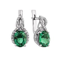 Срібні сережки з зеленим кварцом і фіанітами (2492/9р-QGR)