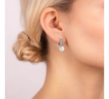 Серебряные серьги с жемчугом и фианитами (2435/1р-PWT): купить