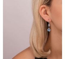 Серебряные серьги-подвески с кварцем London blue и фианитами (2400/1р-QLB): купить