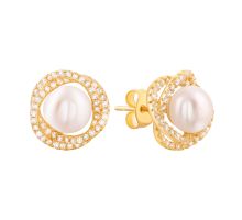 Серебряные пуссеты с жемчугом (SE01291-GD)