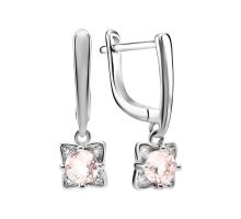 Серебряные серьги-подвески с розовым кварцем и фианитами (SZDE15187-1)