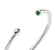 Жесткий безразмерный браслет с зеленым стеклом (B-B-181SR): купить