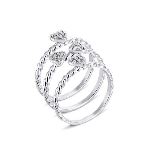 Наборное тройное серебряное кольцо с фианитами (103553)