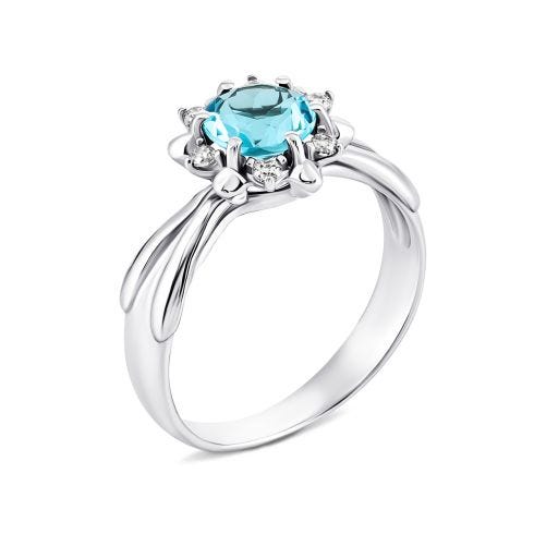Серебряное кольцо с голубым кварцем и фианитами (1495/1р-QSWB)