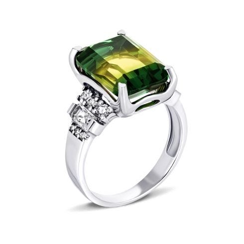 Срібна каблучка з кварцом green yellow і фіанітами (1724/1р-QGRYE)