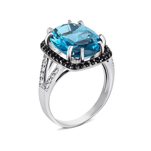 Срібна каблучка з кварцом London blue і фіанітами (1539чб/1р-QLB)