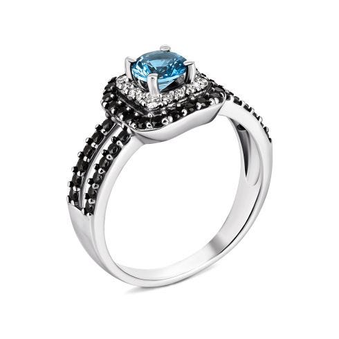 Срібна каблучка з кварцом London blue і фіанітами (1546/1р-QLB)
