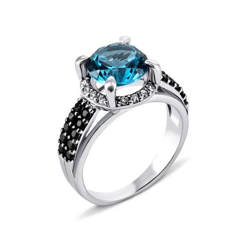 Срібна каблучка з кварцом London blue і фіанітами (1567/1р-QLB)