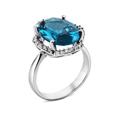 Срібна каблучка з кварцом London blue і фіанітами (1578/1р-QLB)