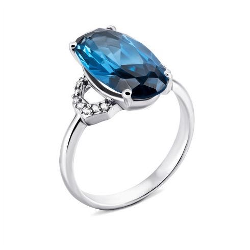Срібна каблучка з кварцом London blue і фіанітами (1618/1р-QLB)