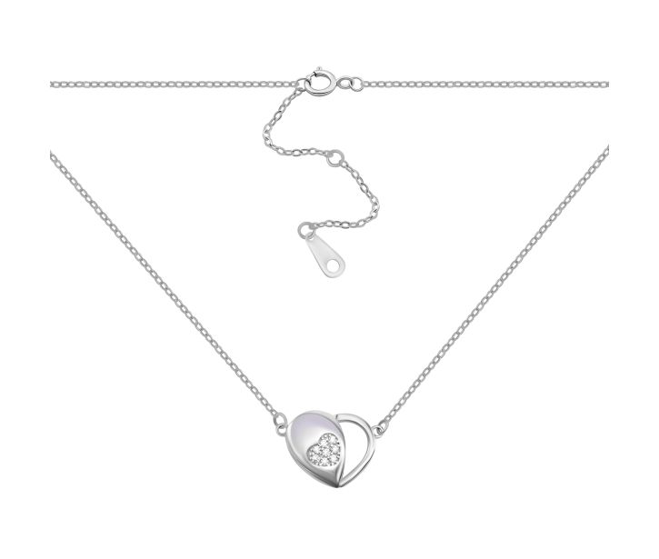 Серебряное колье Сердце с фианитами (1NE56662)