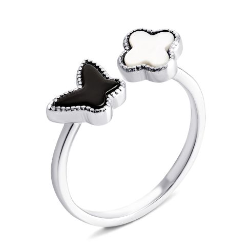Безразмерное серебряное кольцо с перламутром и ониксом (КК2ПО/192)
