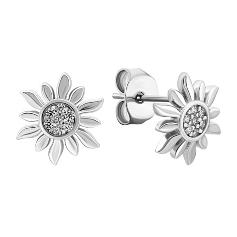 Серебряные серьги Цветы с фианитами (SZDE03374)