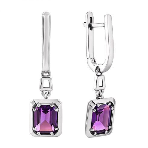 Серебряные серьги-подвески с аметистом (2367/1р-AMET)