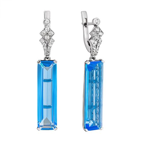 Серебряные серьги-подвески с танзанитом и фианитами (2010/1р-QTANZ)