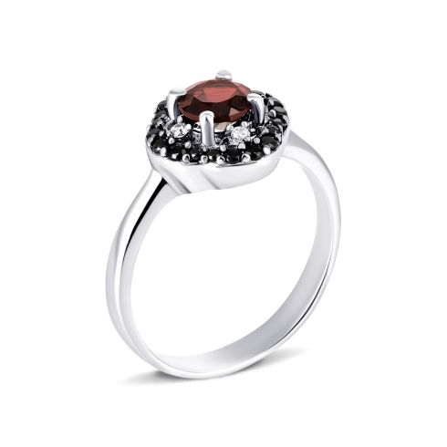 Серебряное кольцо с гранатом и фианитами (1540чб/1р-GARN)