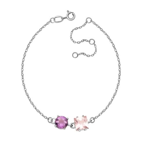 Серебряный браслет с морганитом и аметистом (б1302Rh)