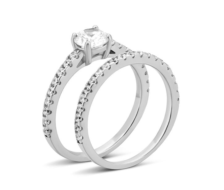 Наборное двойное серебряное кольцо с фианитами (SZDR00505): купить