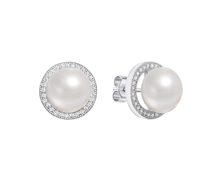 Срібні пусети з перлами і фіанітами (PSS0360-E/12/680): купить