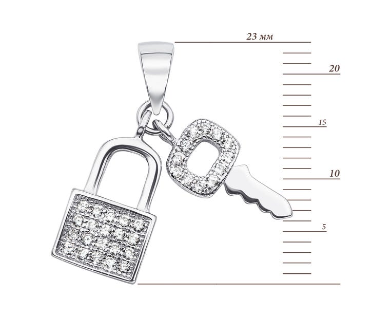 Серебряная подвеска «Ключик с замочком» с фианитами (SA7094-P/12/1): недорого