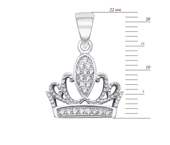 Срібна підвіска «Корона» з фіанітами (SA8859-P/12/1): недорого