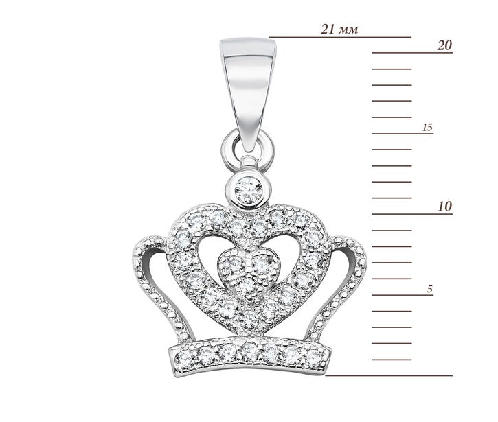 Срібна підвіска «Корона» з фіанітами (SA8878-P/12/1): недорого