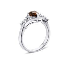 Серебряное кольцо с дымчатым кварцем и фианитами (Тд0061/раух-R)