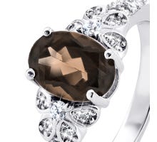 Серебряное кольцо с дымчатым кварцем и фианитами (Тд0063/раух-R): купить