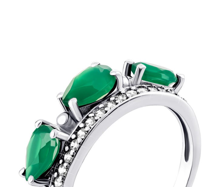 Серебряное кольцо с зеленым агатом и фианитами (1360/1р-GRAG): купить