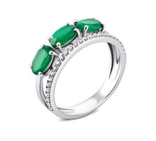 Серебряное кольцо с зеленым агатом и фианитами (1408/1р-GRAG)
