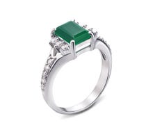 Серебряное кольцо с зеленым агатом и фианитами (1656/9р-GAG)