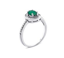 Серебряное кольцо с зеленым агатом и фианитами (Тд0051/агат-R)