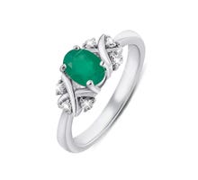 Серебряное кольцо с зеленым агатом и фианитами (Тд0055/агат-R): купить