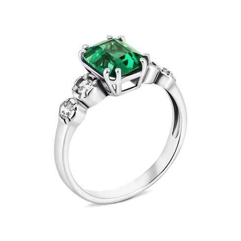 Серебряное кольцо с зеленым кварцем и фианитами (1417/1р-QGR)
