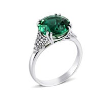 Серебряное кольцо с зеленым кварцем и фианитами (1608/1р-QGR)